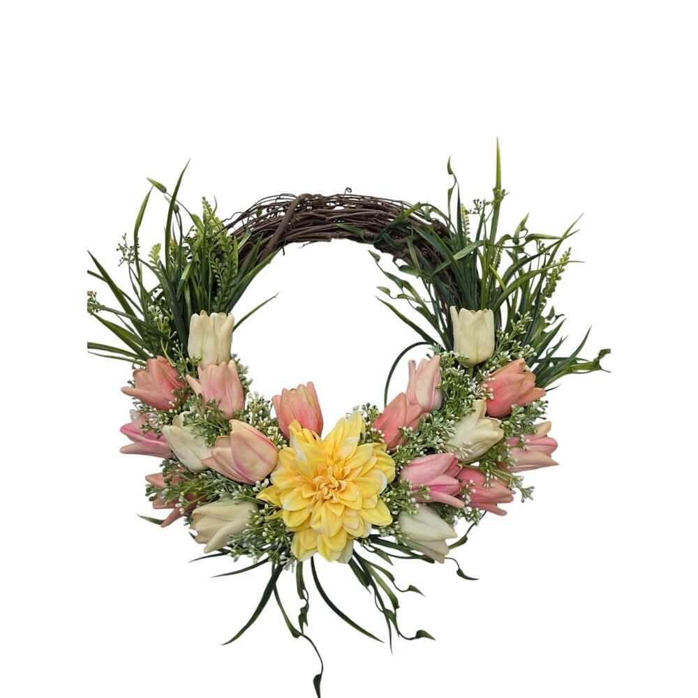 Handmade Spring Tulip Carnation Wreath 21"0